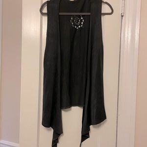 California Gypsy Black Suede Vest Eyelet Waterfall Cardigan Medium NWT